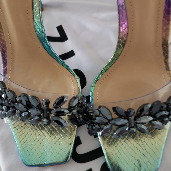 Schutz Shary Iridescent Crystal-Embellished Sandals in Rainbow Light - Picture 10 of 13